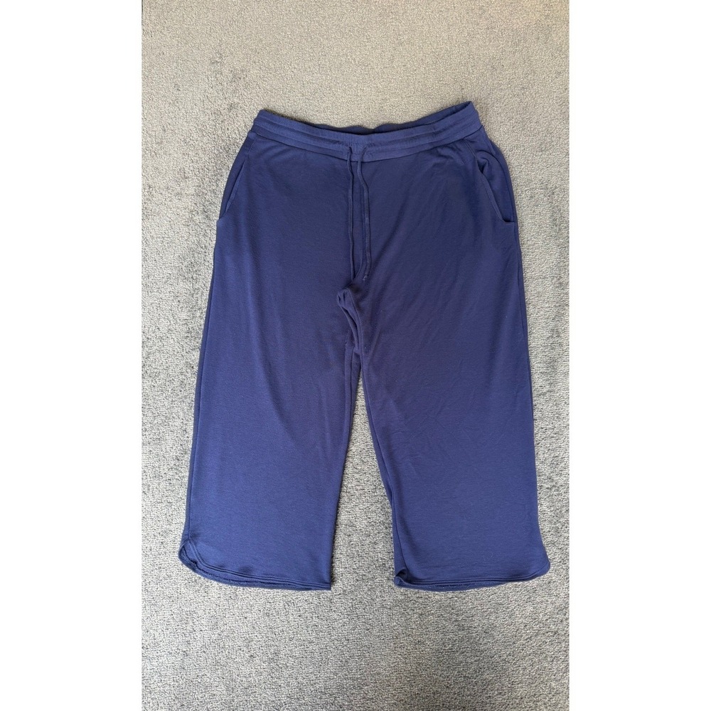 Boston Proper Navy Blue French Terry Wide Leg Cropped Drawstring Pants XL